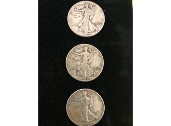 3 Walking Liberty Half Dollar Coins 1942, '43, '46