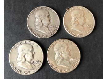 Benjamin Franklin Silver Half Dollars 1952, 54, 57, 62