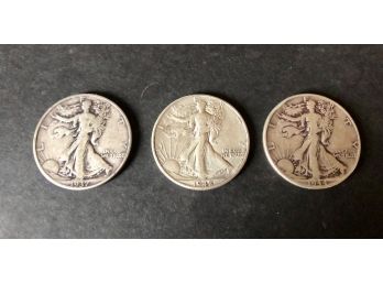 3 Walking Liberty Half Dollar Coins 1937, '42, '44