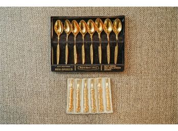 Set Of Demi Tasse  And Mini Forks, 23kt Gold Plated New In Boxes