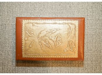 Embossed Leather Box With Trinkets, Sets Of Vintage Buttons, Etc
