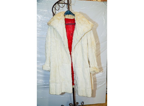 FUR Coat With Super Red Lining! Shawl Collar WARM!