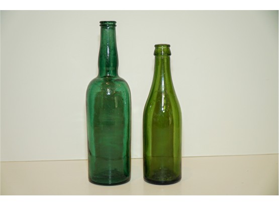 2 Vintage Green Bottles