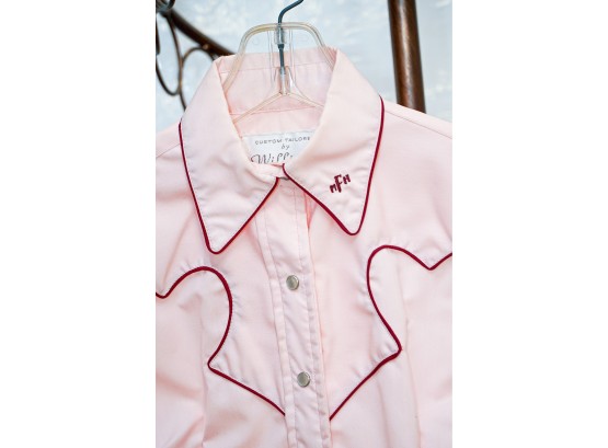 Vintage Pink Western Shirt With Red Piping Custom Tailored