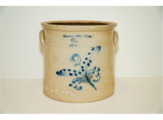 W. Roberts, Binghamton, New York Stoneware 2 Gallon Crock Butterfly Decoration