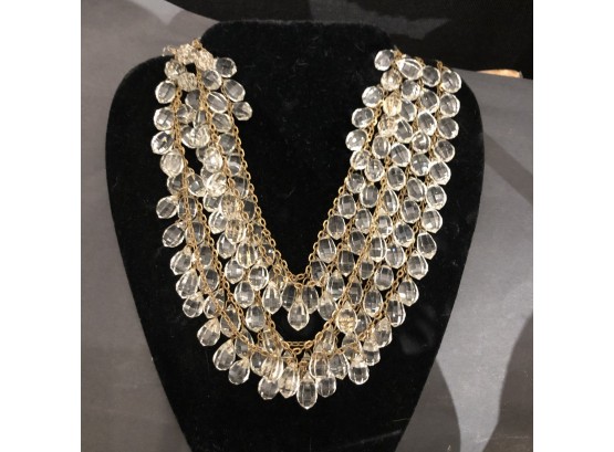 Exquisite Vintage Crystal, Goldtone Petal Necklace