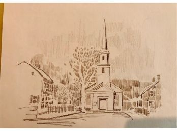 Original Pencil Drawing The Old Dutch Church In Kingston