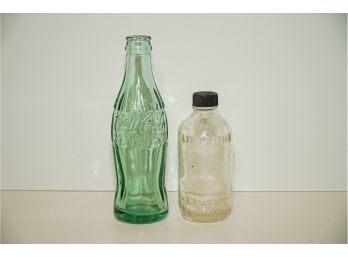 2 Antique 1 Coca Cola 1 Listerine With Cap Glass Bottles