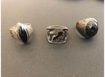 3 Men's Rings Onyx And Silver