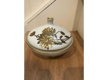 Gold And White West German Ceramic Covered Dish