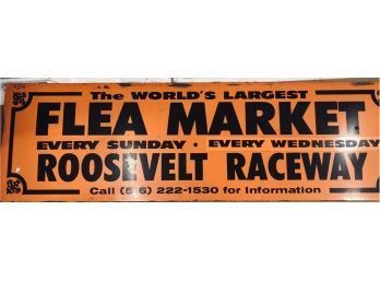Roosevelt Raceway Flea Market Metal Sign On Wood!  1980's