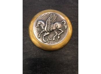 Sterling Silver 925 Paperweight Set In Brass 2 1/2' Diameter