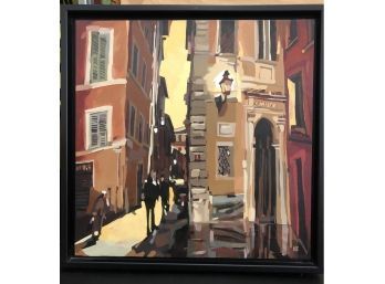 'Roman Street' Framed Original Painting Oana Lauric Signed In Back  2010
