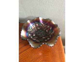 Ruffled Amethyst Iridescent Carnival Glass Bowl By Northwood
