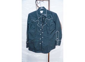 Vintage Cowboy Shirt Navy Embroidered With White Piping Custom Tailored By William In Fort Worth Tx