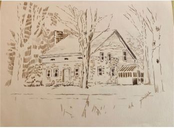 Spy House In Hurley, Original Pencil Drawing Signed Joseph Pentick
