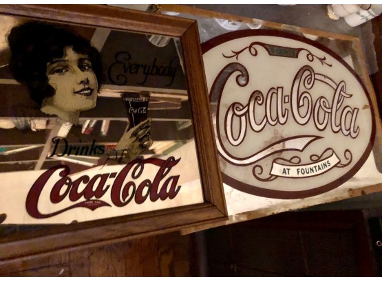 2 ~ Vintage Coca Cola Mirrored Signs
