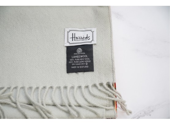 Never Worn Harrods Pure Lambswool Scarf  Pale Green And Cream