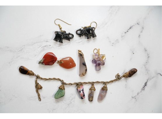 Group Of Tumbled Stones, Bracelet And Earrings