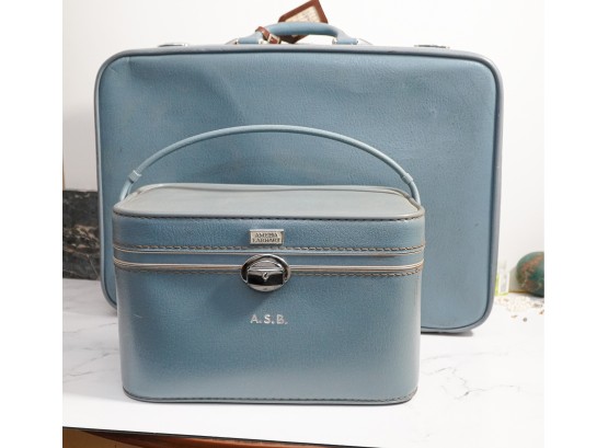 Amelia Earhart 2 Piece Set Of Vintage Luggage Mid Century Modern Blue!