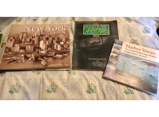 3 New York City Books, Central Park, The Harbor And New York