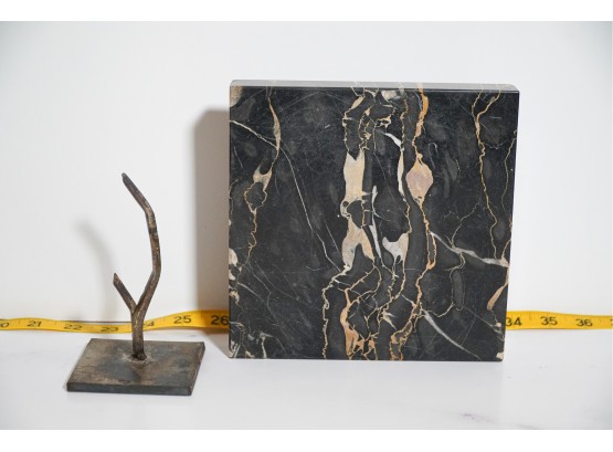 Marble Square And Steel Mid Century Sculpture On Base
