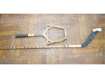 Vintage Tennis Racket And Hockey Stick
