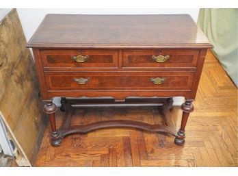 Fine Furniture ~ 2 Drawer Side Board Flamed And Inlaid Wood ~brass Handles ~ Lovely