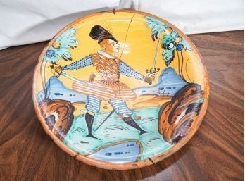 Large Italian Majolica Antique Charger ~ Quite Special, As Is Repaired