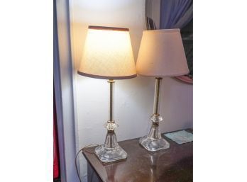 Pair Of Crystal Etched Table Lamps