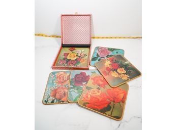 Box Of Vintage Floral  Large Coasters In Original Box ~  Win El Ware Made In England