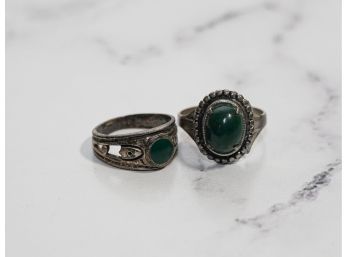 1 Sterling Silver Rings With Green Semi Precious Stone One Silver Metal With Stone