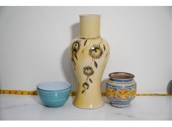 Lot Of Pottery, Signed, Pots And Tall Vase