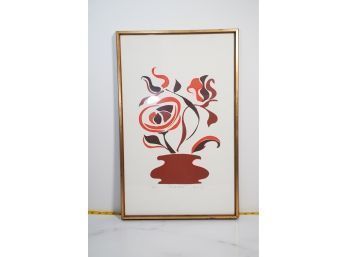 MId Century Mod Framed Floral Silkscreen 'last Roses' 1971