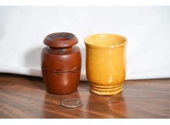 Two Wood Turned  Mini Vases