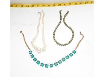 Lot Of Retro Gem And Jade Like Necklaces