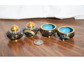 Group Of 4 Cloisonne Salt Cellars  And Pepper Shakers