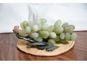 Large Cluster Of Vintage  Alabaster/marble Grapes And Table Doily