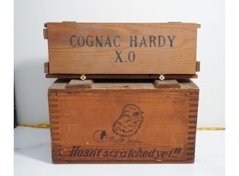 2 Vintage Wooden Crates Cognac Hardy  X O And  Hasn't Scratched Yet?!