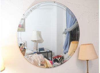 Round Deco Mirror With Etched Border