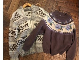 2 Wool Sweaters, One Handmade With Zipper ~ Magnificent, Second B2000 EXcellent Condition