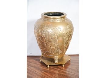 Vintage Brass Etched Vase With Base Made In China