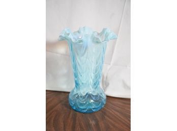 Ruffled Edge Aqua Blue Glass Vase Approx 10' NICE!