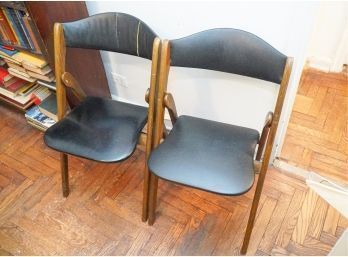 Pair Of MID Century Modern Solid Wood Folding Chairs