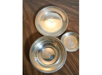 Group Of Three Small Sterling Silver Plates Marked