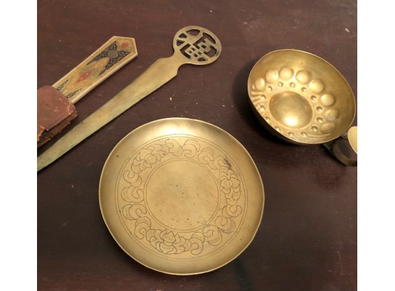 Lot Of Brass  And Metal Letter Openers, And Ashtray With Bowl