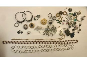 Lot Of Jewelry, Pairs Of Earrings, 2 Gold Filled Pins And Necklace Some Silver Etc!