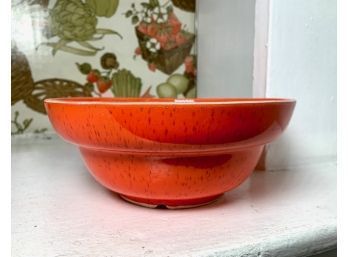 MId Century Modern 6' Approx Orange Glazed Bowl Made In The USA