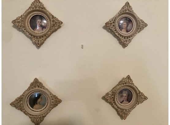 Set Of 4 Vintage Framed Renaissance Women