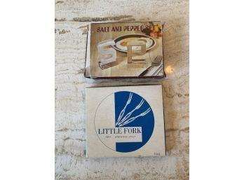 Retro Little Cocktail Forks And Lucite Salt And Pepper Shakers In Original Boxes